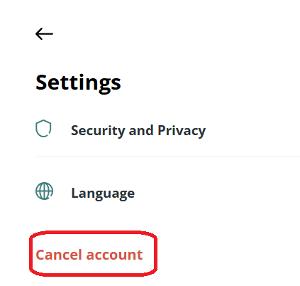 Delete account button