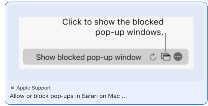 Pop up blocked on mac safari